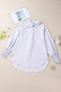 KaleaBoutique Stylish Striped Shirred Cuff Buttoned Loose Fit Shirt - KaleaBoutique.com
