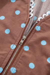 KaleaBoutique Stylish Polka Dot Print Contrast Trim V Neck Zip Up Sleeveless Dress - KaleaBoutique.com