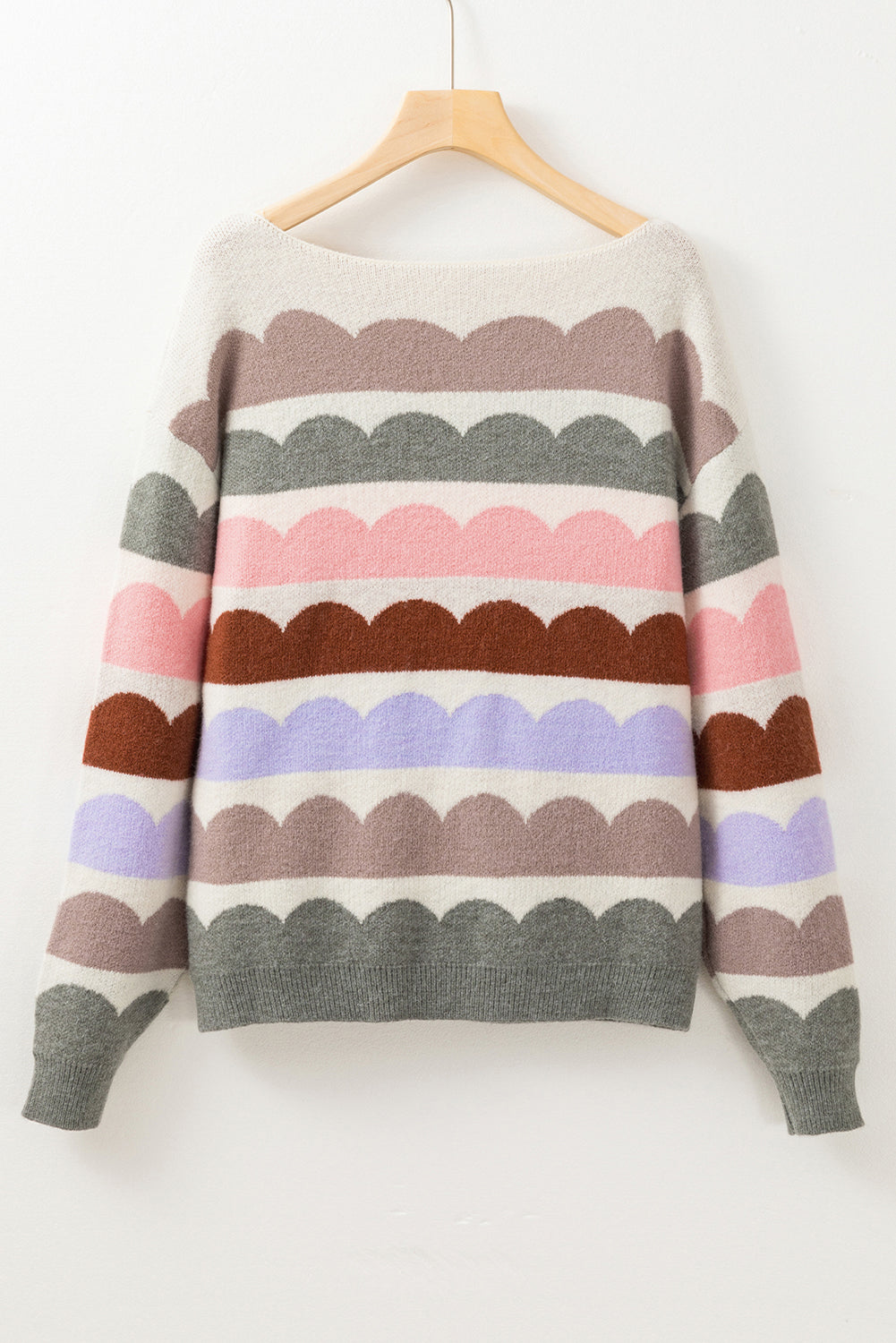 KaleaBoutique Stylish Wave Striped Balloon Sleeve Drop Shoulder Sweater - KaleaBoutique.com