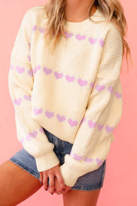 Heart Pattern Valentine Ribbed Knit Sweater - KaleaBoutique.com