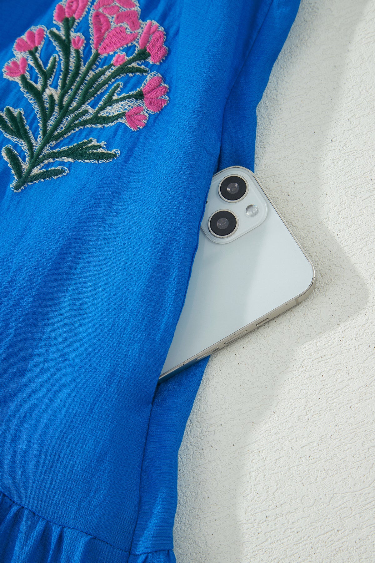 KaleaBoutique Stylish Flower Embroidered Split Neck Short Puff Sleeve Ruffle Hem Dress - KaleaBoutique.com