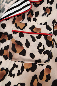 KaleaBoutique Stylish Dearlove Leopard Print Colorblock Striped Edge Shirt and Pants Pajama Set - KaleaBoutique.com