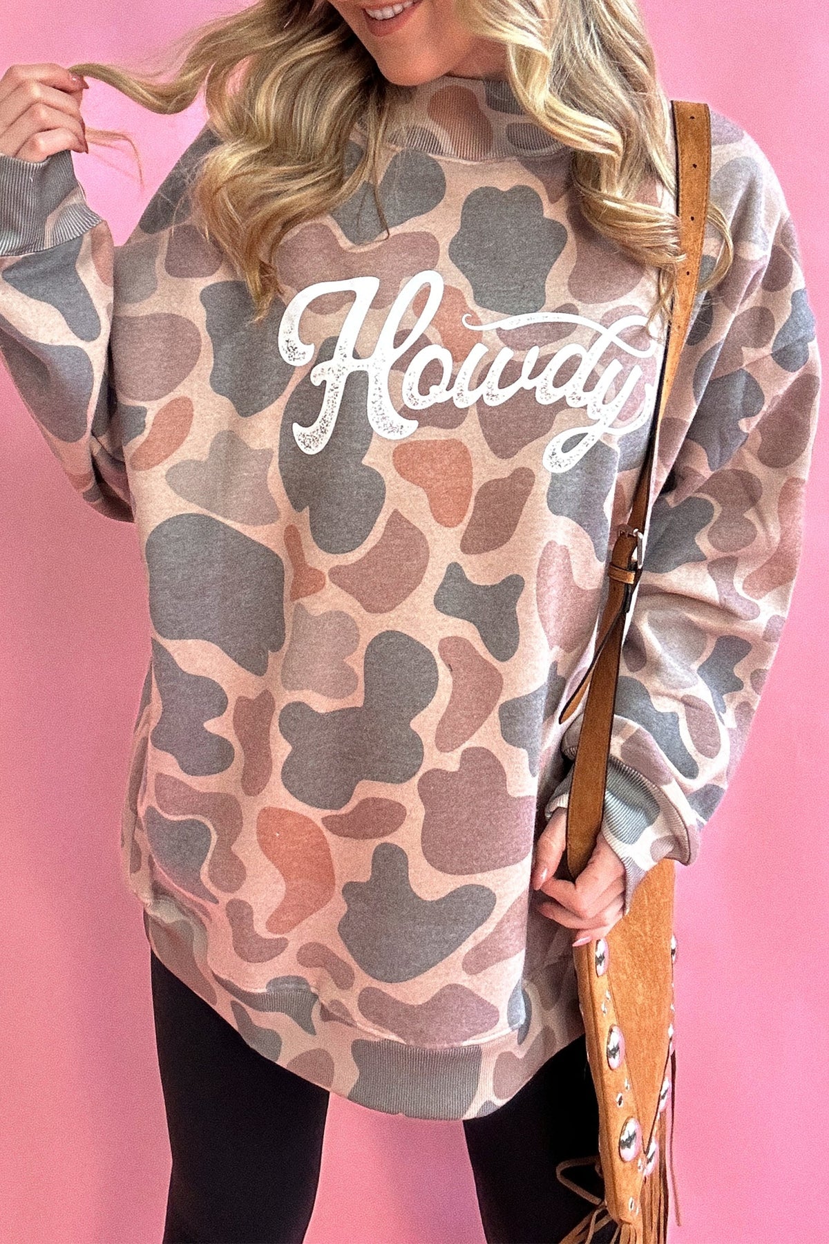 KaleaBoutique Camo Print Howdy Western Style Baggy Pullover Sweatshirt - KaleaBoutique.com