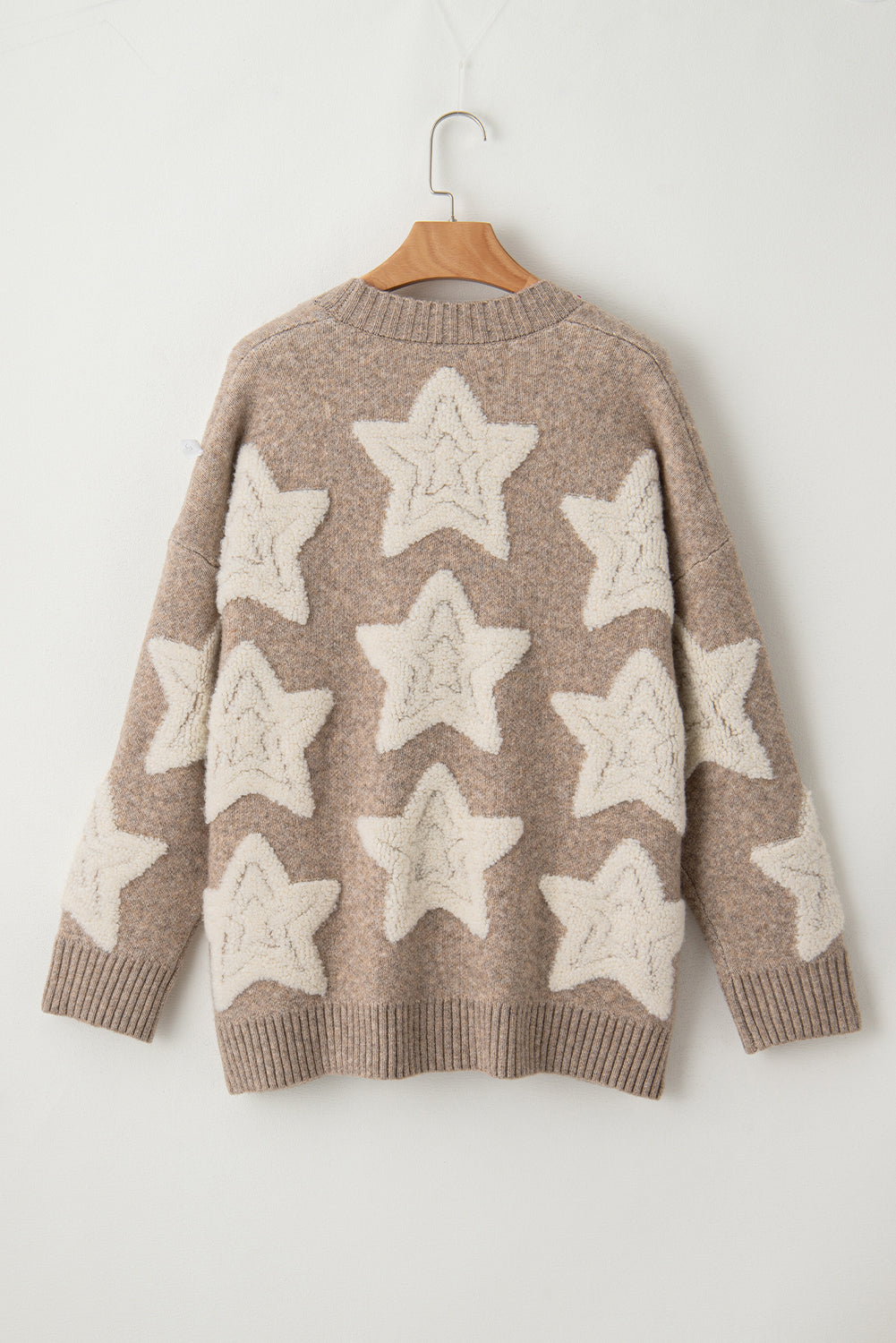 KaleBoutique Stylish Sherpa Star Pattern Textured Sweater Cardigan with Pockets - KaleaBoutique.com