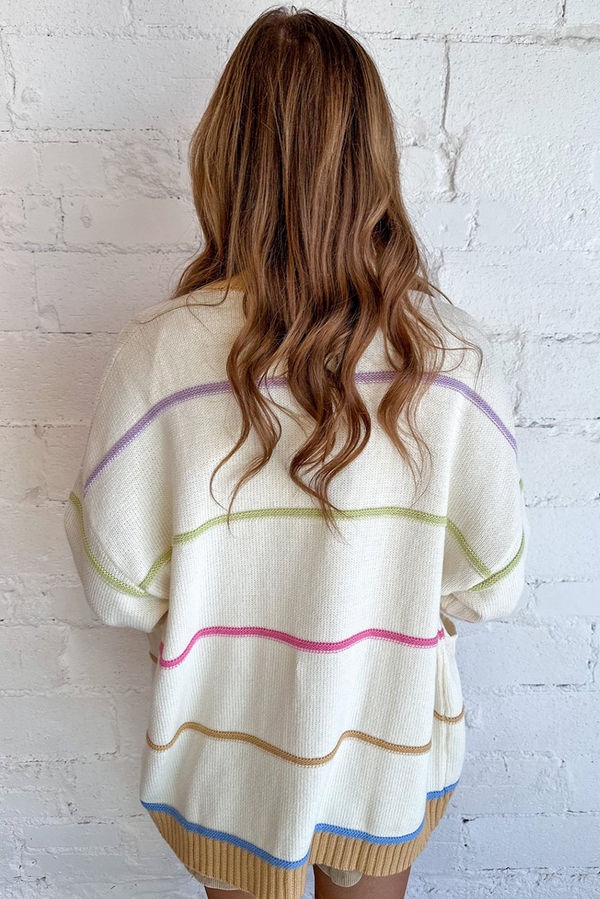 KaleaBoutique Stylish Color Block Striped Open Front Cardigan With Pocket - KaleaBoutique.com