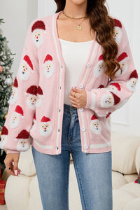 KaleaBoutique Stylish Christmas Santa Claus Pattern Button V Neck Sweater Cardigan - KaleaBoutique.com