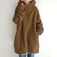 Women's Longline Full-Zip Drawstring Hoodie with Pockets - KaleaBoutique.com