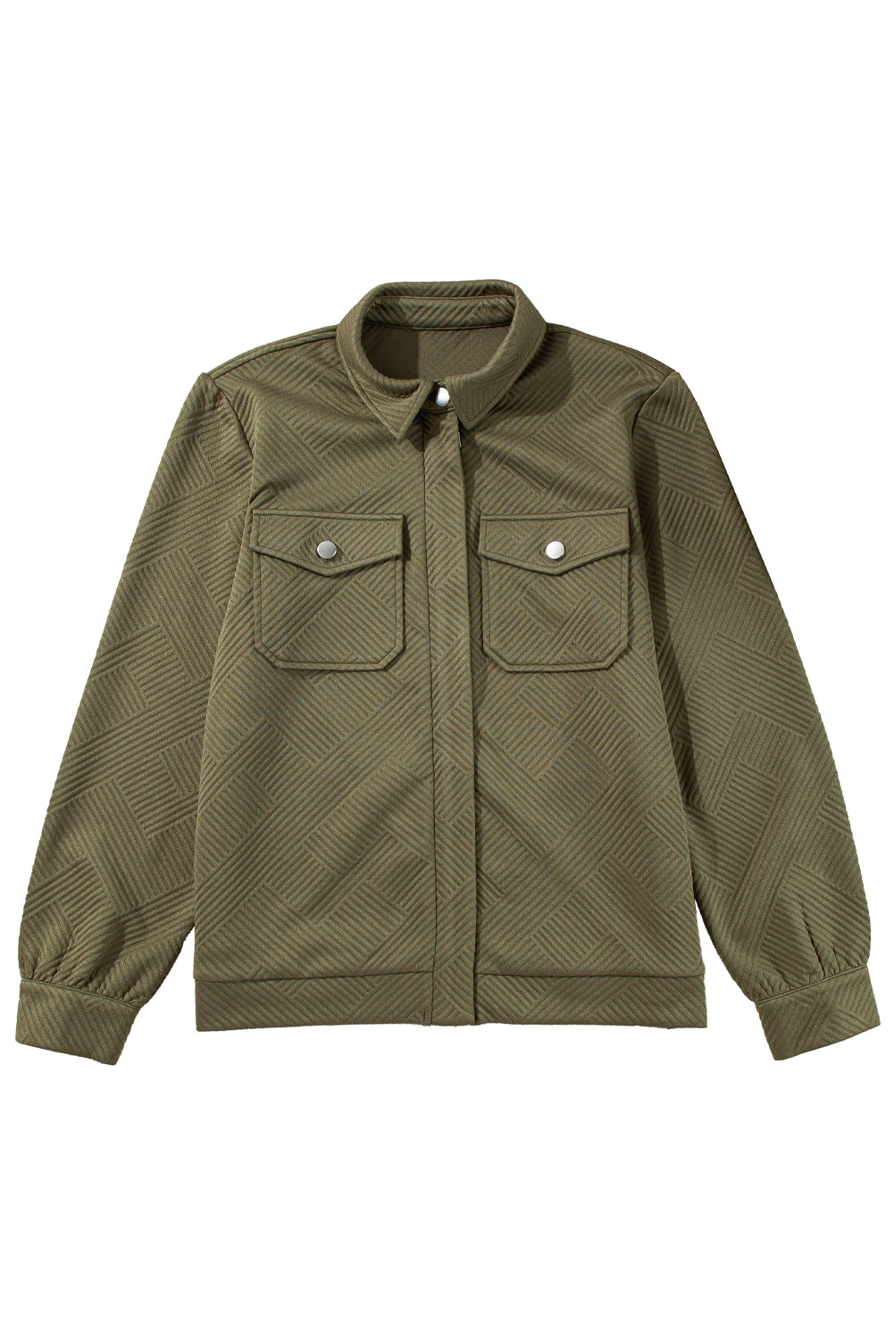 Solid Color Zip Up Button Flap Pocket Shirt Collar Jackets - KaleaBoutique.com