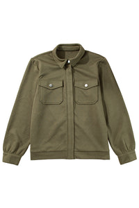 Solid Color Zip Up Button Flap Pocket Shirt Collar Jackets - KaleaBoutique.com