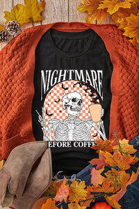 Black Nightmare Before Coffee Skull Checkerboard Halloween Tee - KaleaBoutique.com