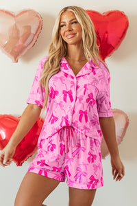 KaleaBoutique Stylish Bow Print Half Sleeve Shirt and Shorts Pajamas Set - KaleaBoutique.com