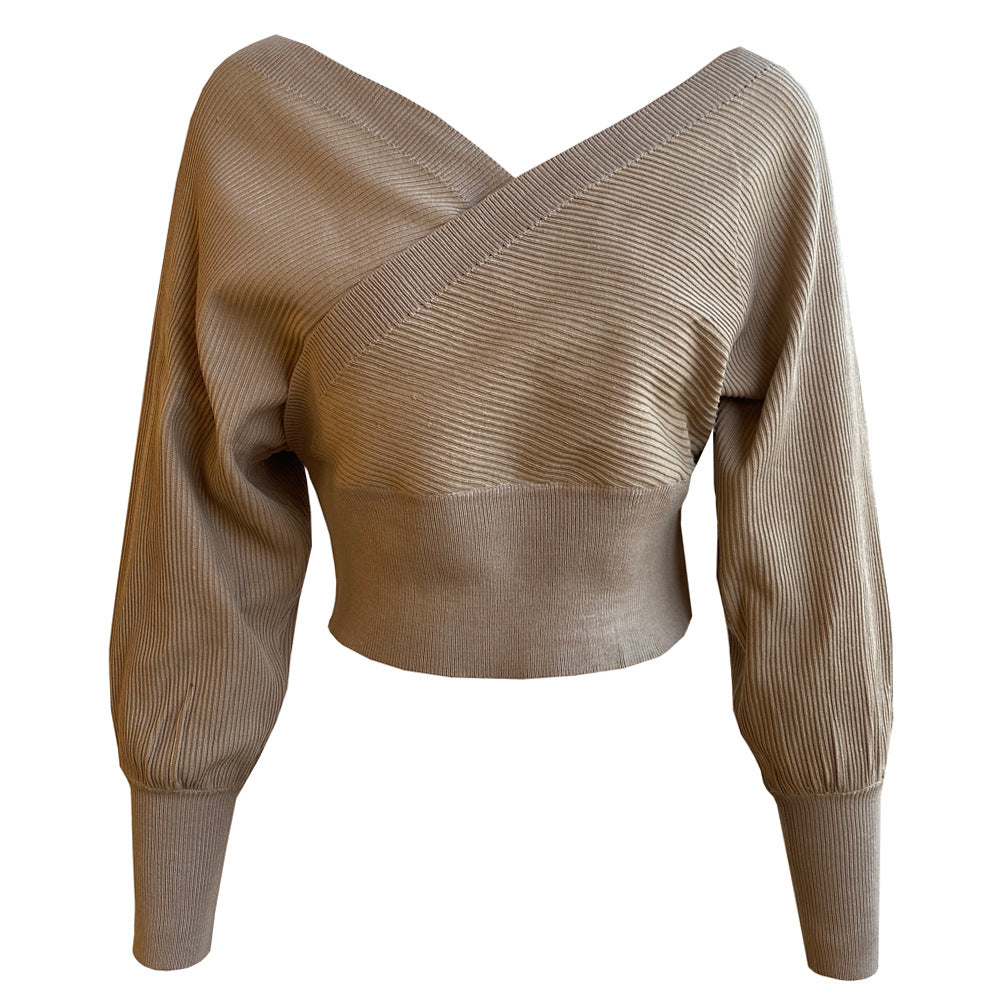 Women's Off-Shoulder Cross-Front Ribbed Pullover Sweater - KaleaBoutique.com