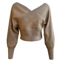 Women's Off-Shoulder Cross-Front Ribbed Pullover Sweater - KaleaBoutique.com
