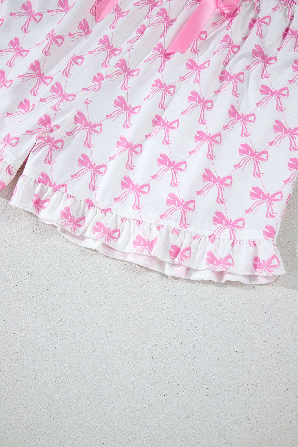 KaleaBoutique Comfortable Bowknot Printed Short Sleeve and Ruffled Shorts Pajama Set - KaleaBoutique.com