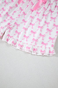 KaleaBoutique Comfortable Bowknot Printed Short Sleeve and Ruffled Shorts Pajama Set - KaleaBoutique.com