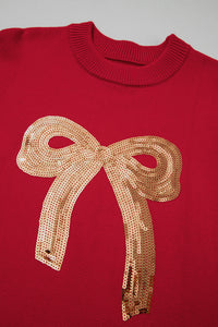 Sequined Bow Graphic Christmas Holiday Sweater - KaleaBoutique.com