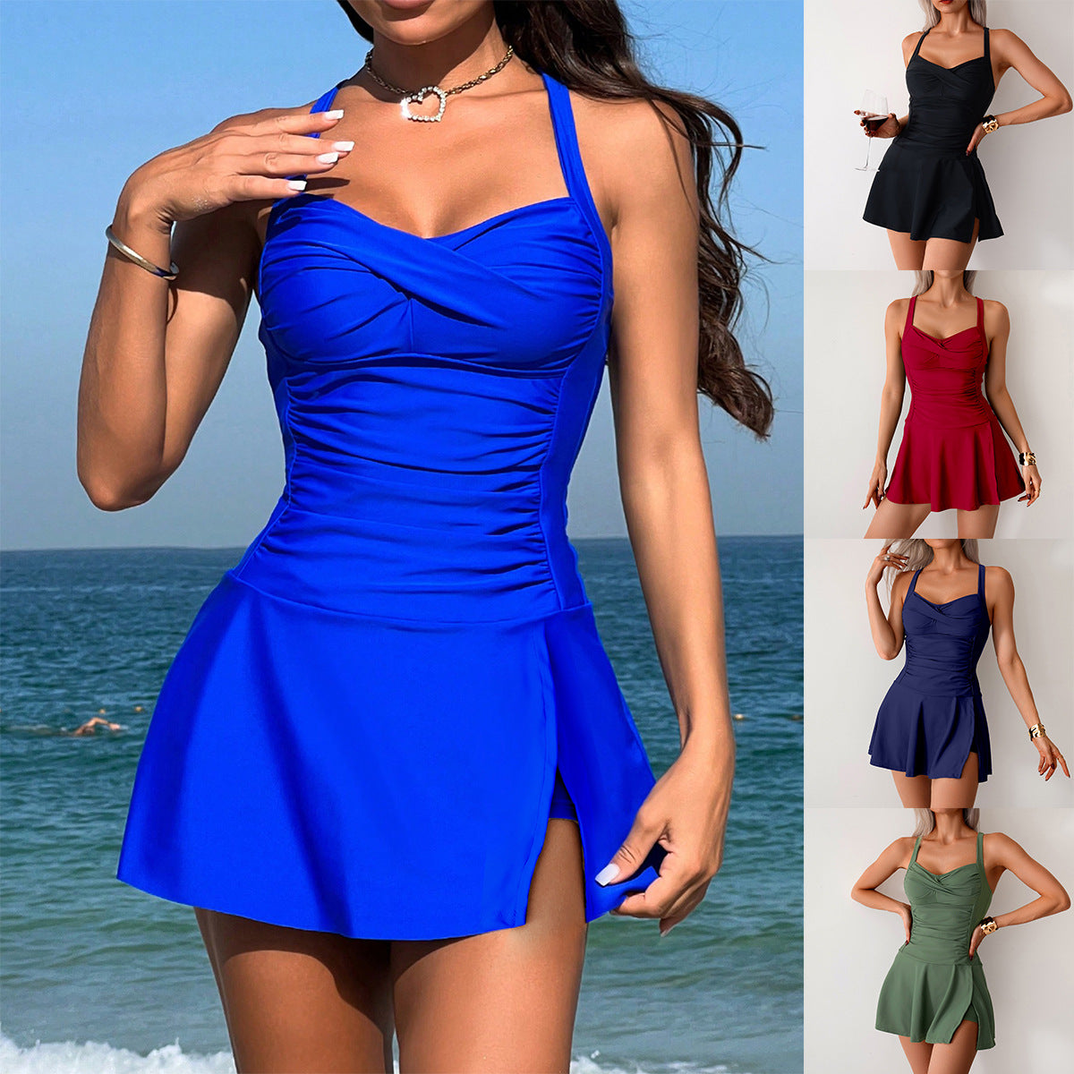 Women's Twist-Front Ruched Swim Dress by Kalea Boutique - KaleaBoutique.com
