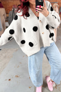 KaleaBoutique Stylish Polka Dot Button Front Oversized V Neck Cardigan - KaleaBoutique.com