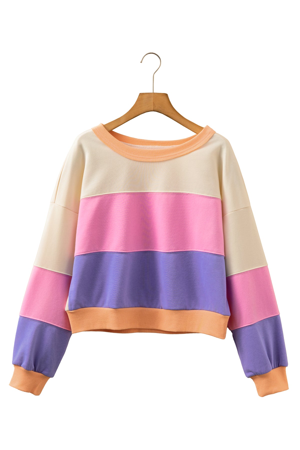 KaleaBoutique Stylish Color Block Patchwork Drop Shoulder Cropped Sweatshirt - KaleaBoutique.com