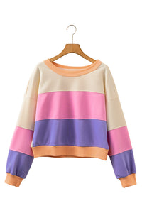 KaleaBoutique Stylish Color Block Patchwork Drop Shoulder Cropped Sweatshirt - KaleaBoutique.com