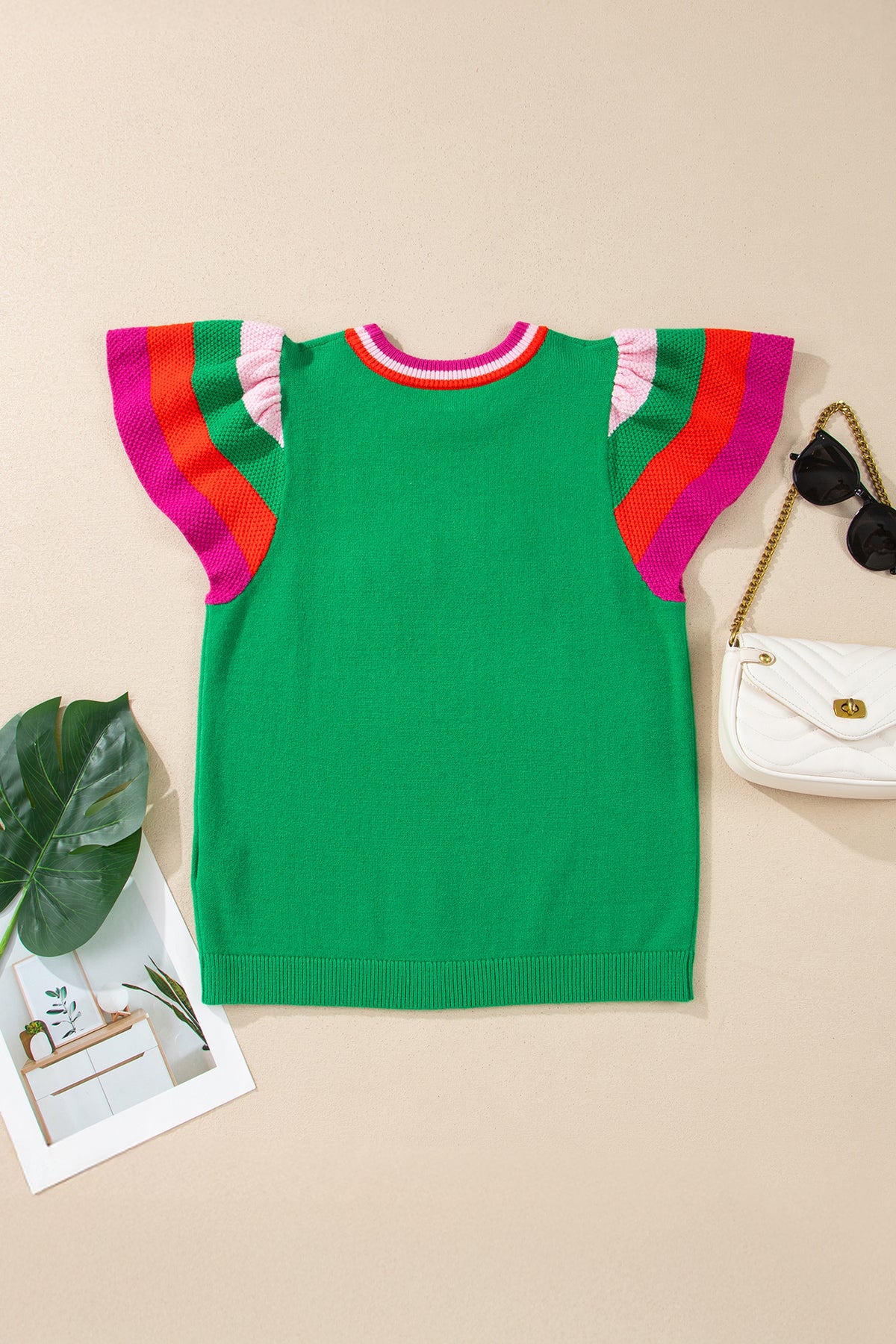 KaleaBoutique Stylish Shiny Lucky Striped Flutter Sleeve Round Neck Sweater - KaleaBoutique.com