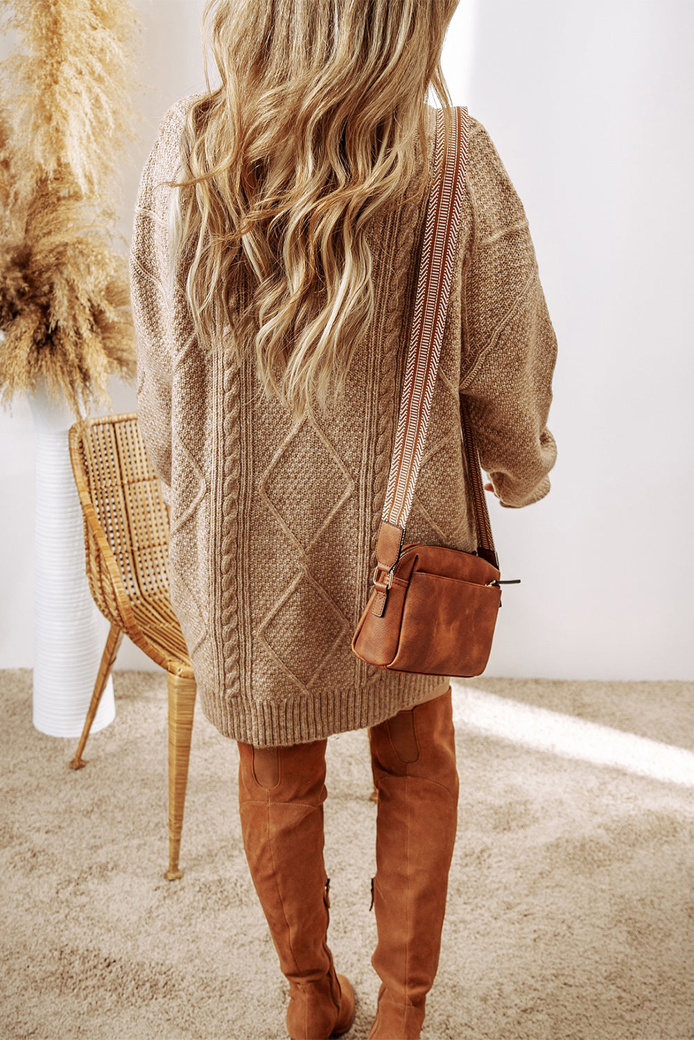 KaleaBoutique Stylish Cable Knit Drop Shoulder Loose Fit Sweater Dress - KaleaBoutique.com