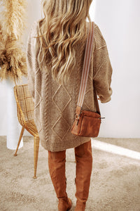 KaleaBoutique Stylish Cable Knit Drop Shoulder Loose Fit Sweater Dress - KaleaBoutique.com