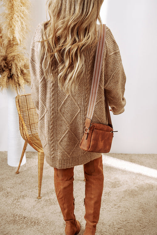 KaleaBoutique Stylish Cable Knit Drop Shoulder Loose Fit Sweater Dress - KaleaBoutique.com