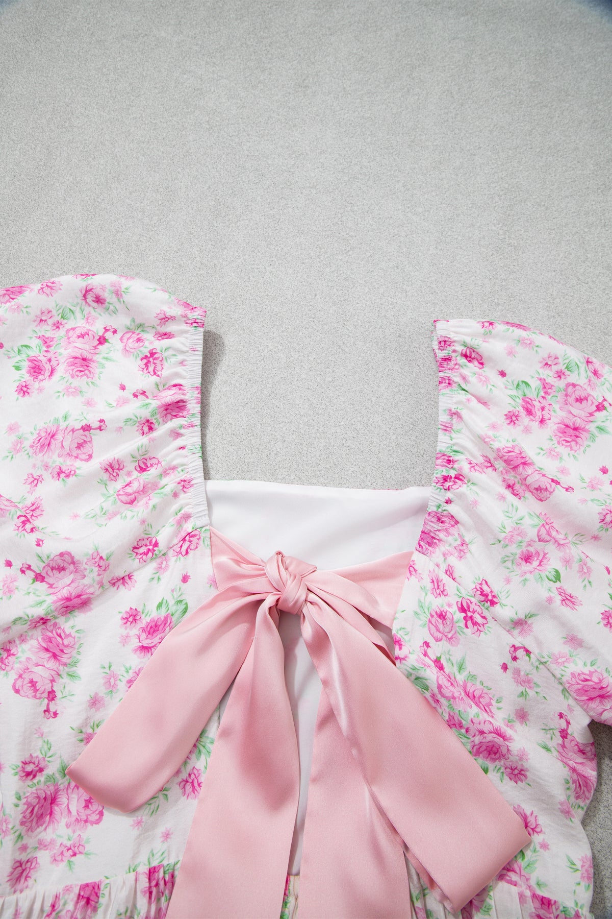 KaleaBoutique Stylish Floral Print Square Neck Ribbon Knot Back Cute Mini Dress - KaleaBoutique.com