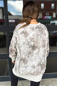 KaleaBoutique Stylish Leafy Camo Print Exposed Seam Patchwork Baggy Slit Sweatshirt - KaleaBoutique.com