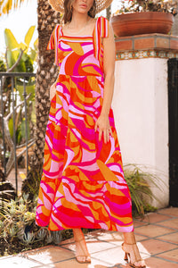 KaleaBoutique Stylish Abstract Print Knotted Shoulder High Waist Maxi Dress - KaleaBoutique.com