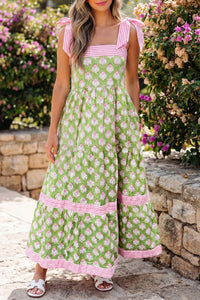 KaleaBoutique Stylish Floral Print Striped Detail Knot Straps Maxi Dress - KaleaBoutique.com