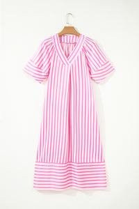 KaleaBoutique Comfortable V Neck Short Sleeve Shift Long Dress - KaleaBoutique.com