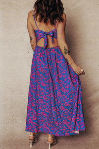 KaleaBoutique Stylish Floral Print Twisted V Neck Tied Backless Maxi Dress - KaleaBoutique.com
