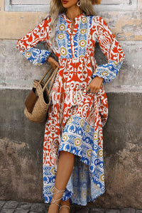 Boho Geometric Printed Long Sleeve Maxi Dress - KaleaBoutique.com
