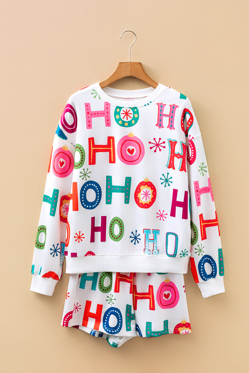 KaleaBoutique Stylish Ho Ho Ho Christmas Fashion Print 2pcs Lounge Short Set - KaleaBoutique.com
