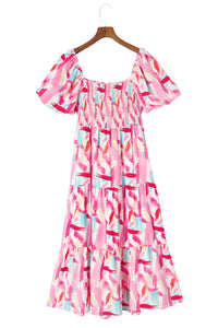 KaleaBoutique Brush Stroke Printed Smocked Ruffle Tiered Dress - KaleaBoutique.com