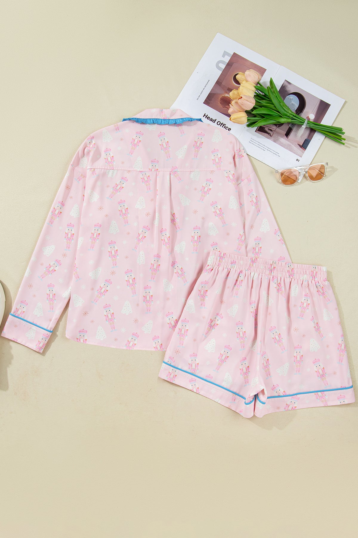 KaleaBoutique Stylish Bow Tie Front Christmas Nutcracker Long Sleeve Shirt Shorts Pajama Set - KaleaBoutique.com