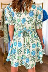 KaleaBoutique Comfortable Floral Print Half Button Frilly Short Sleeve Dress - KaleaBoutique.com