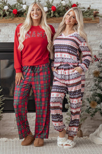 KaleaBoutique Comfortable Retro Christmas Pattern Loose Pullover 2pcs Lounge Pant Set - KaleaBoutique.com