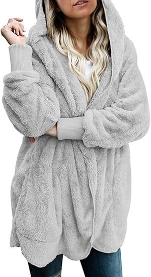 Women's Hooded Plush-Texture Longline Coat - KaleaBoutique.com