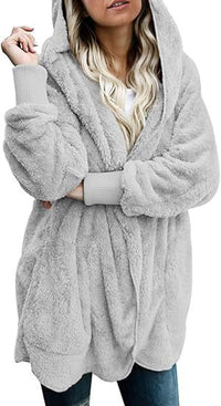 Women's Hooded Plush-Texture Longline Coat - KaleaBoutique.com
