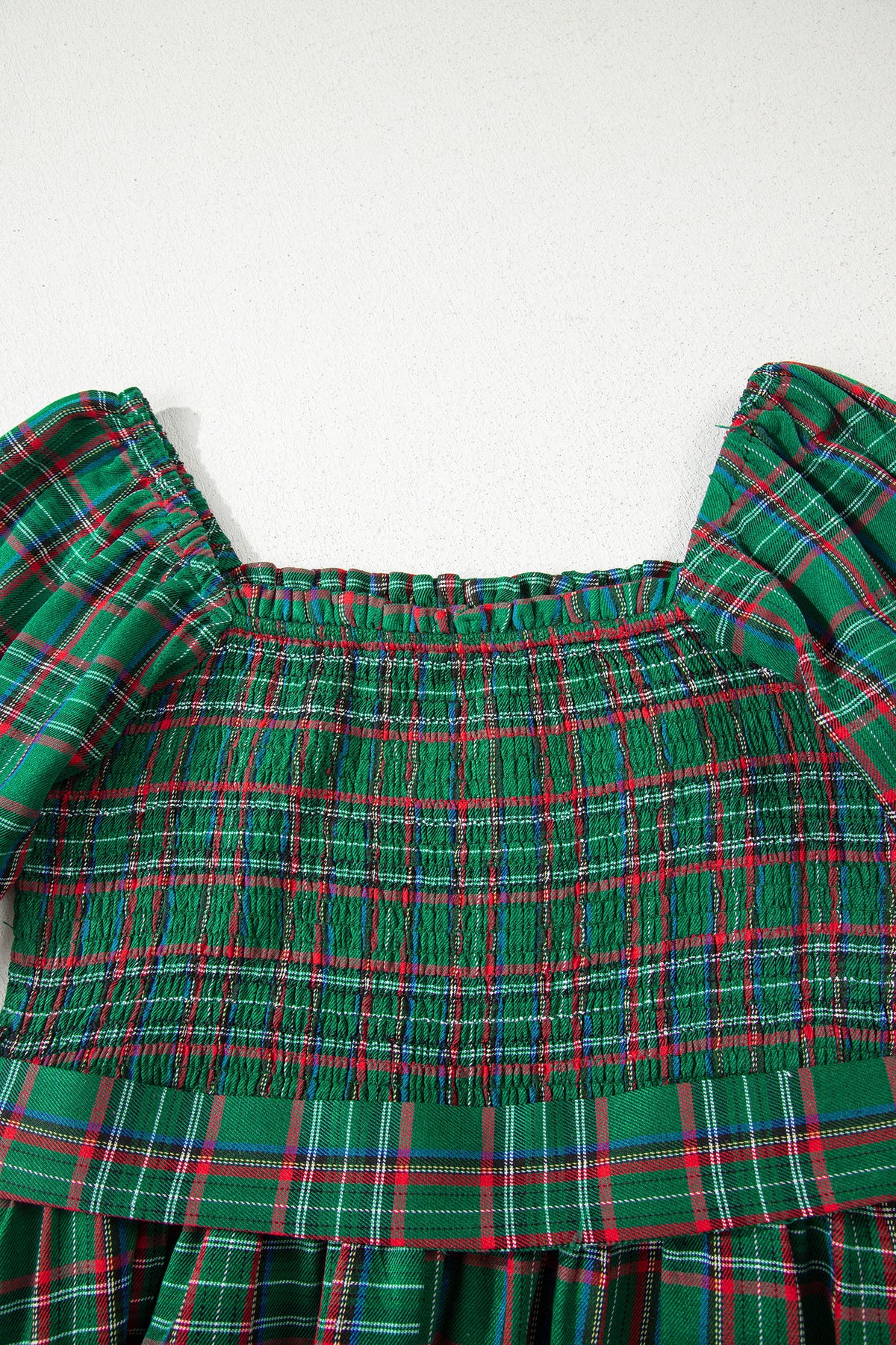 Tartan Plaid Square Neck Puff Sleeve Knot Waist Flared Midi Dress - KaleaBoutique.com