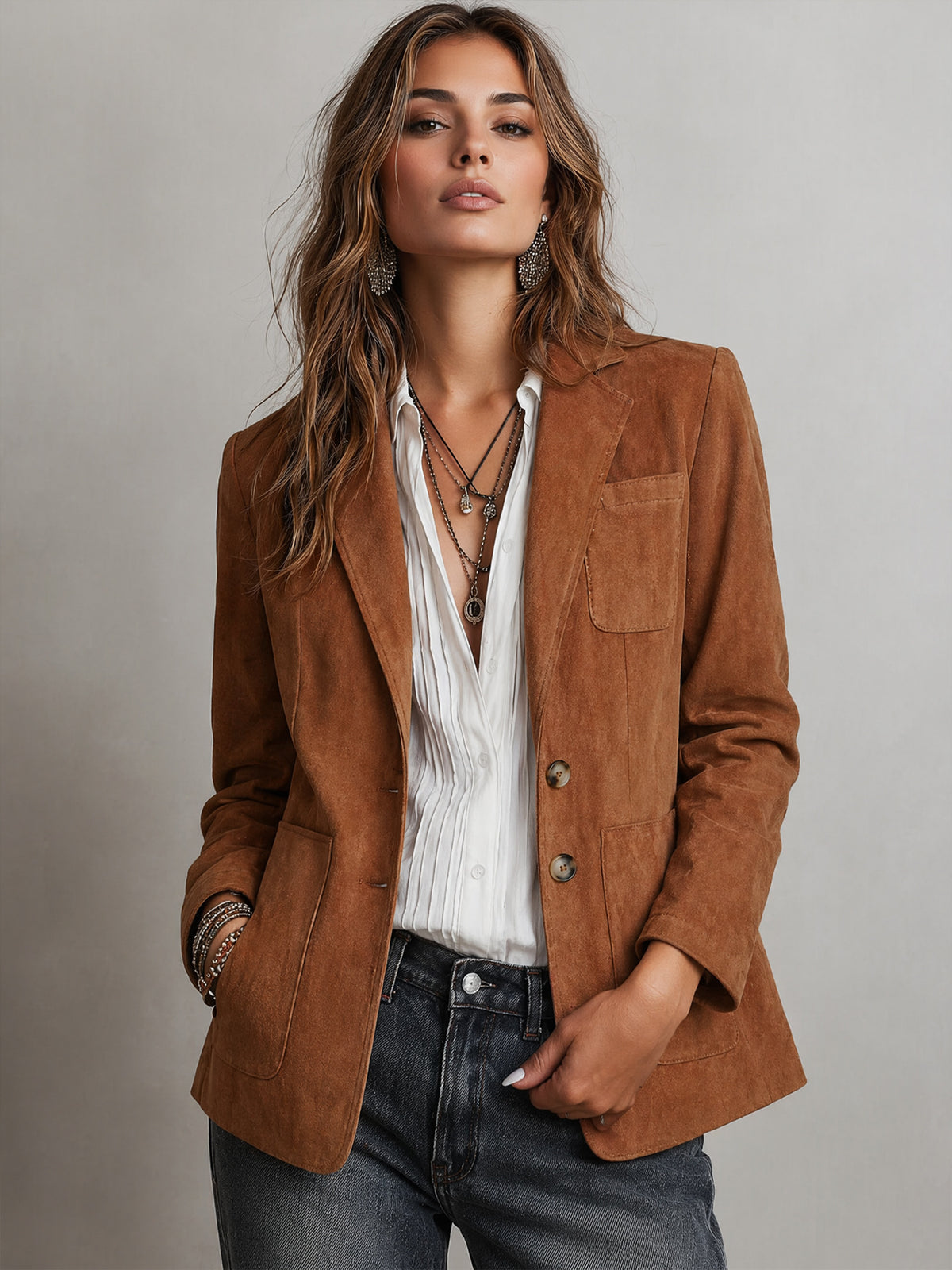 KaleaBoutique Women's Suede-Look Longline Blazer - KaleaBoutique.com