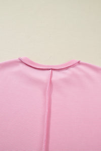 Horizontal Ribbed Exposed Seam Detail Drop Shoulder Baggy Pullover - KaleaBoutique.com