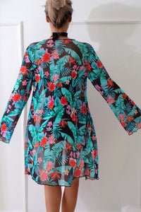 KaleaBoutique Stylish Halter Neck Monokini with Floral Beach Cover Up - KaleaBoutique.com