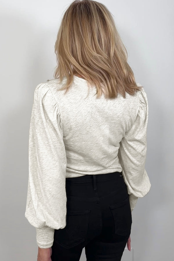 KaleaBoutique Shirred Cuffs Puff Sleeve Peasant Top - KaleaBoutique.com