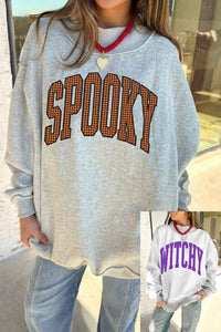 Light Grey Reversible Halloween Slogan Sweatshirt - KaleaBoutique.com