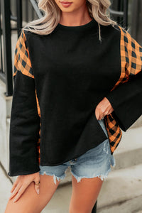 KaleaBoutique Stylish Patchwork Plaid Pumpkin Face Long Sleeve Top - KaleaBoutique.com