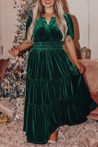 Blackish Green Plus Size Velvet Tiered Maxi Dress - KaleaBoutique.com
